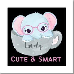 Lovely Cute and Smart Sweet little elephant in glasses cute baby outfit Posters and Art